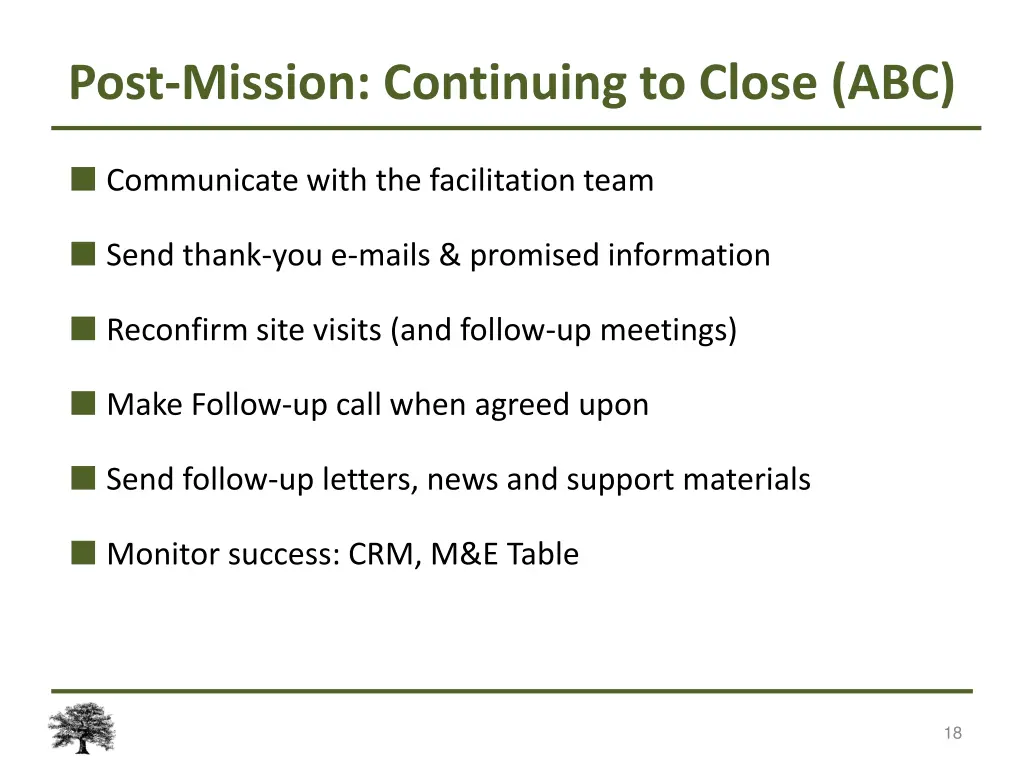 post mission continuing to close abc