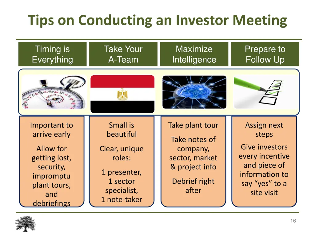 tips on conducting an investor meeting