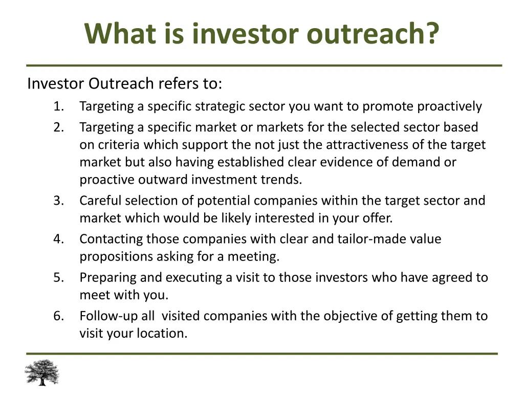 what is investor outreach