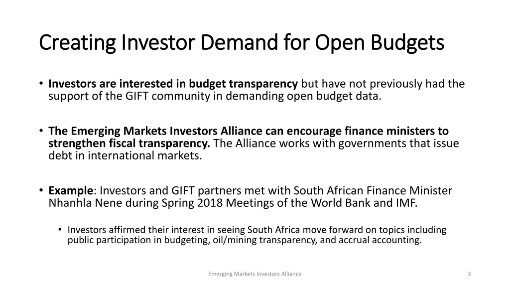 creating investor demand for open budgets