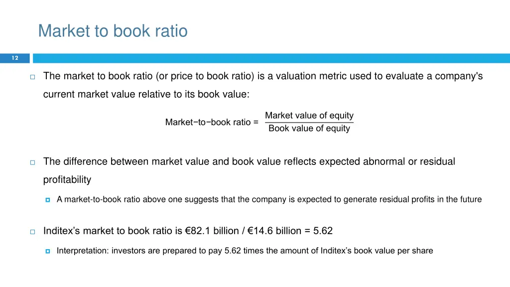 market to book ratio