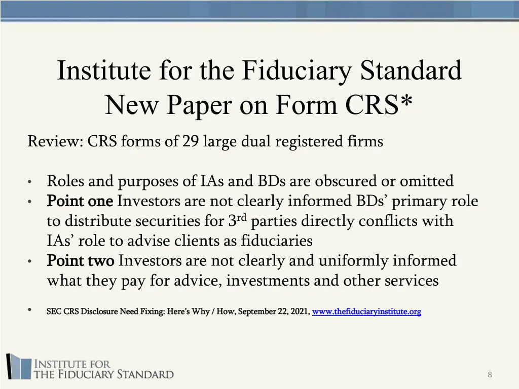 institute for the fiduciary standard new paper