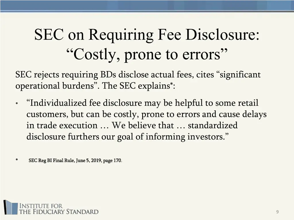 sec on requiring fee disclosure costly prone