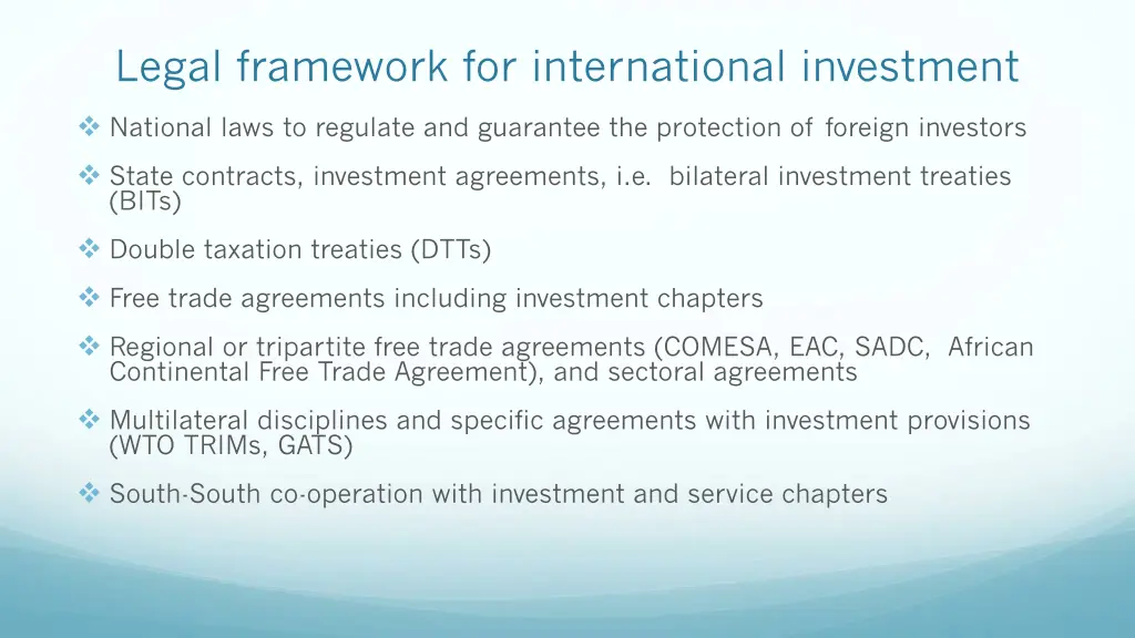 legal framework for international investment