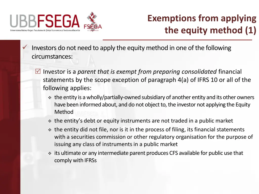 exemptions from applying the equity method 1