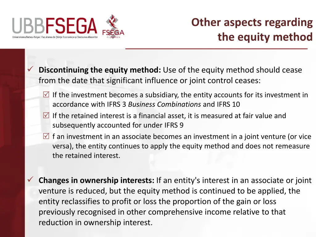 other aspects regarding the equity method