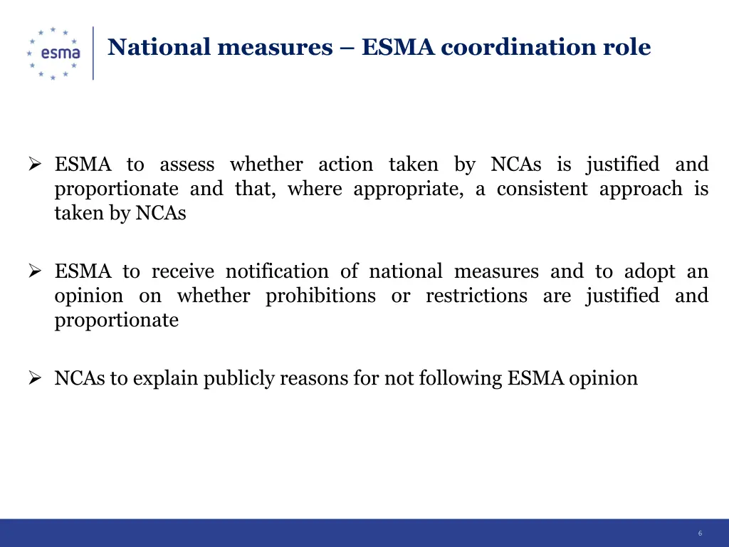 national measures esma coordination role