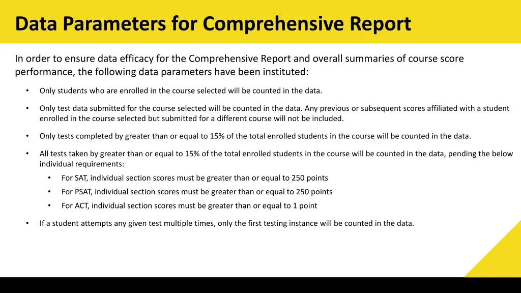 data parameters for comprehensive report