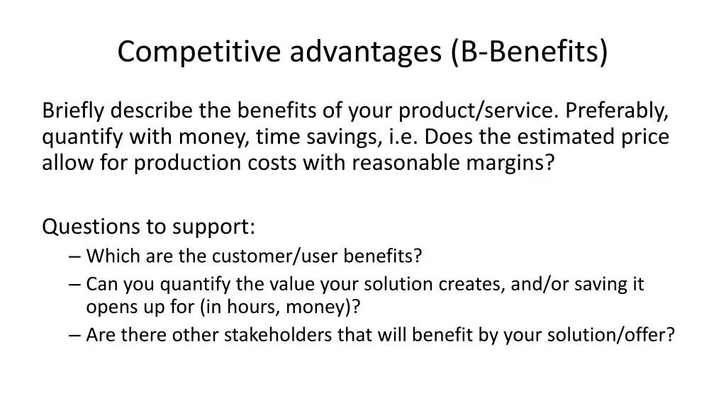 competitive advantages b benefits