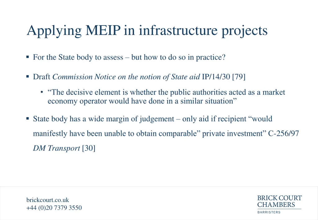 applying meip in infrastructure projects