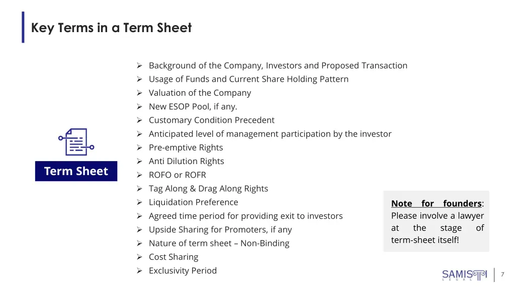 key terms in a term sheet