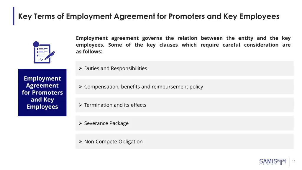 key terms of employment agreement for promoters