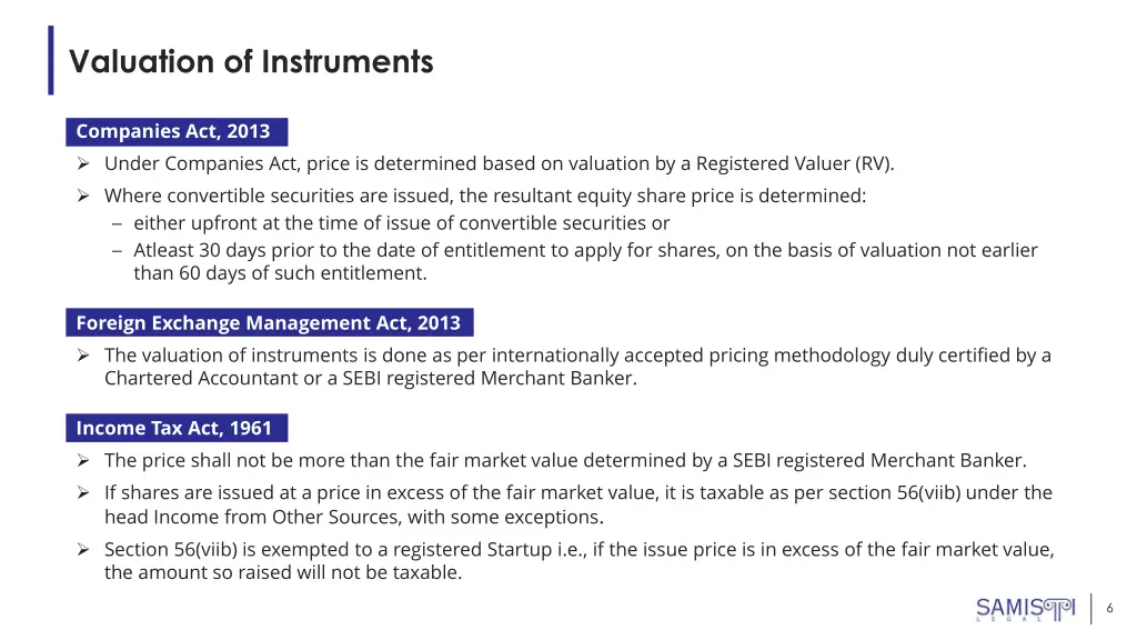 valuation of instruments