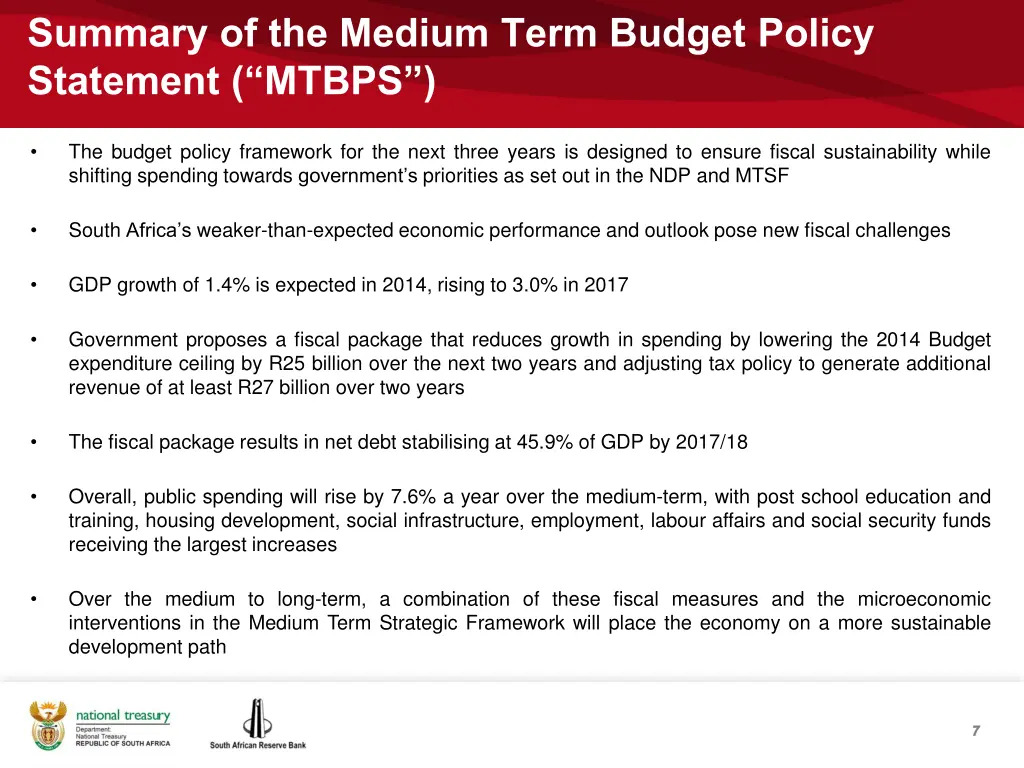 summary of the medium term budget policy