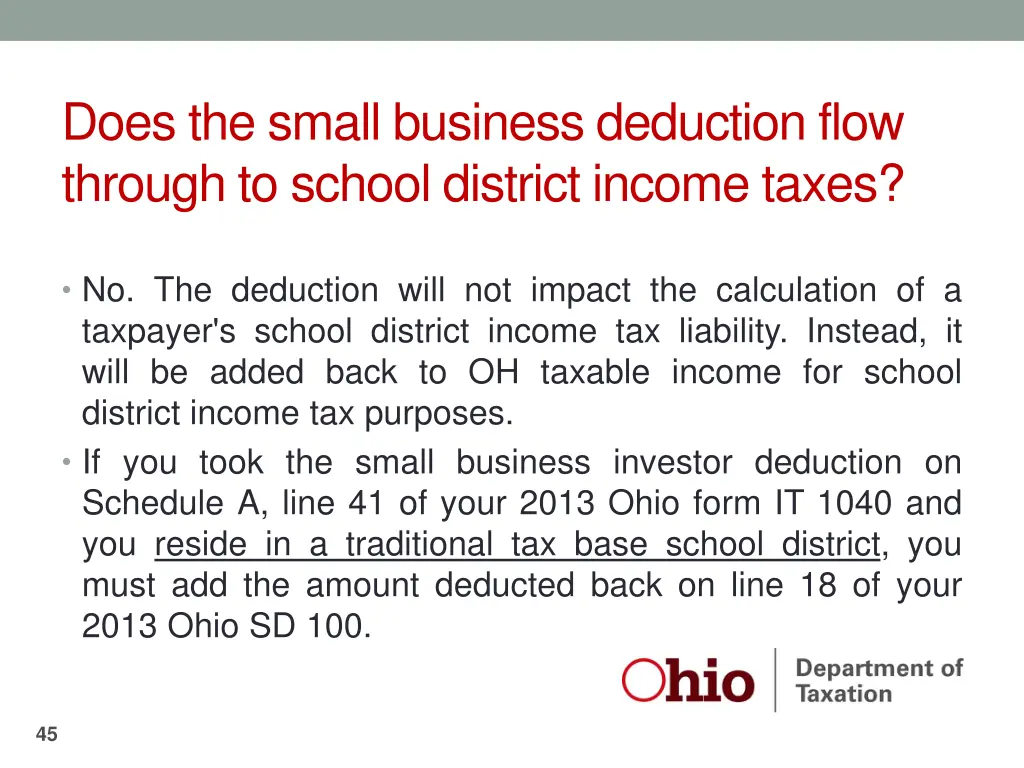 does the small business deduction flow through