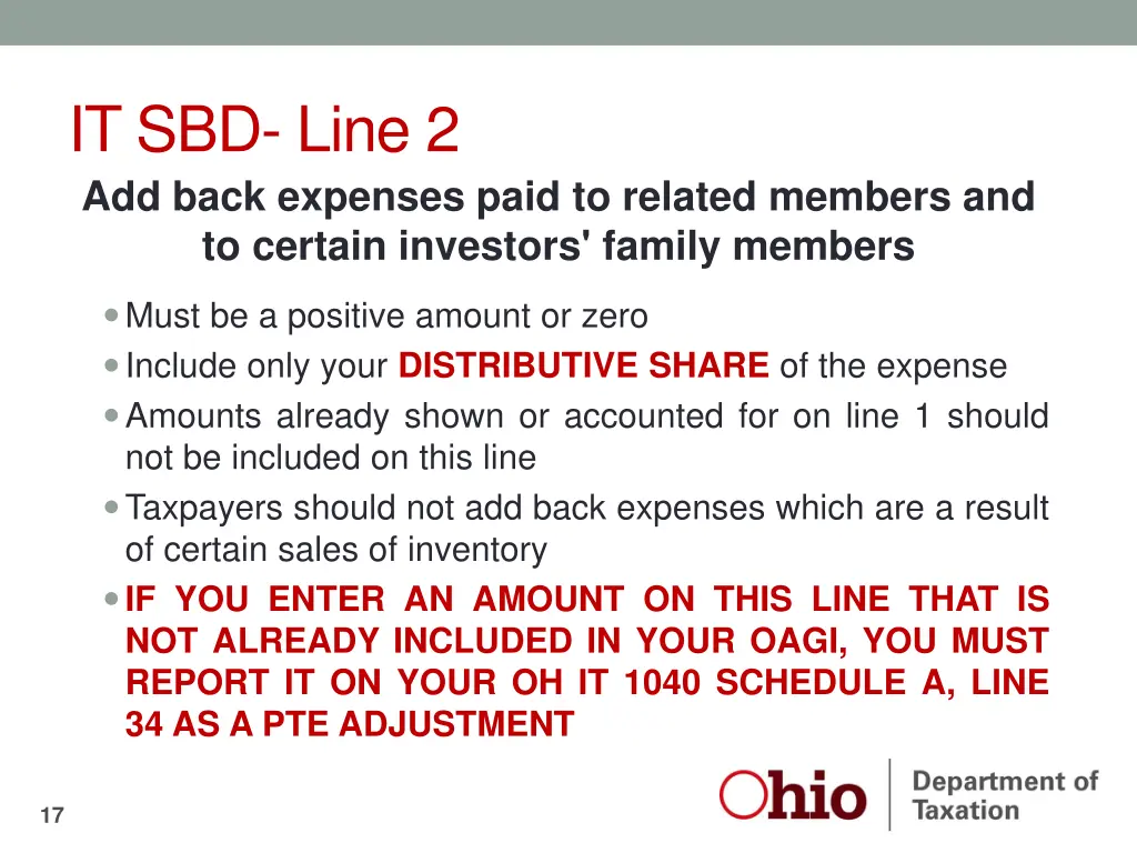 it sbd line 2 add back expenses paid to related