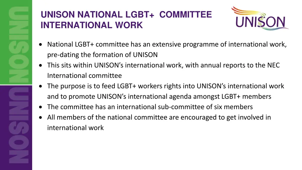 unison national lgbt committee international work