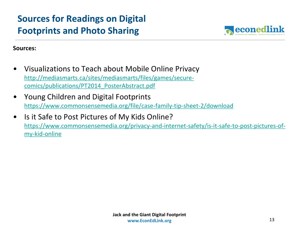 sources for readings on digital footprints