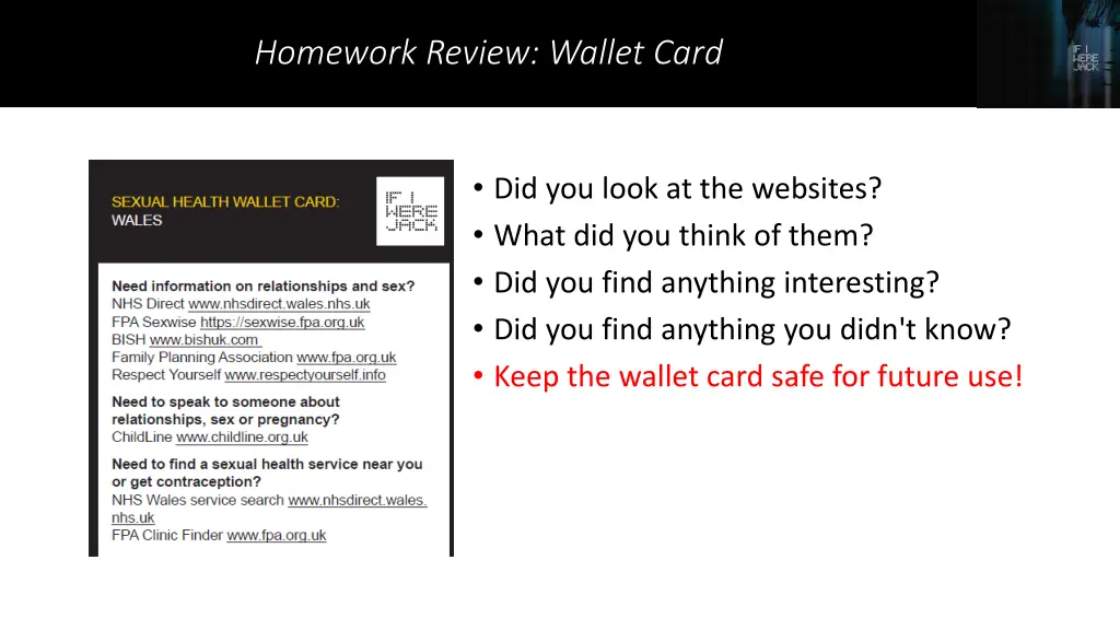 homework review wallet card