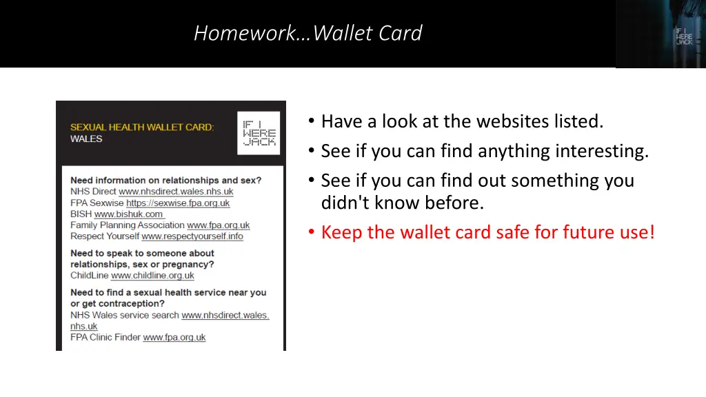 homework wallet card