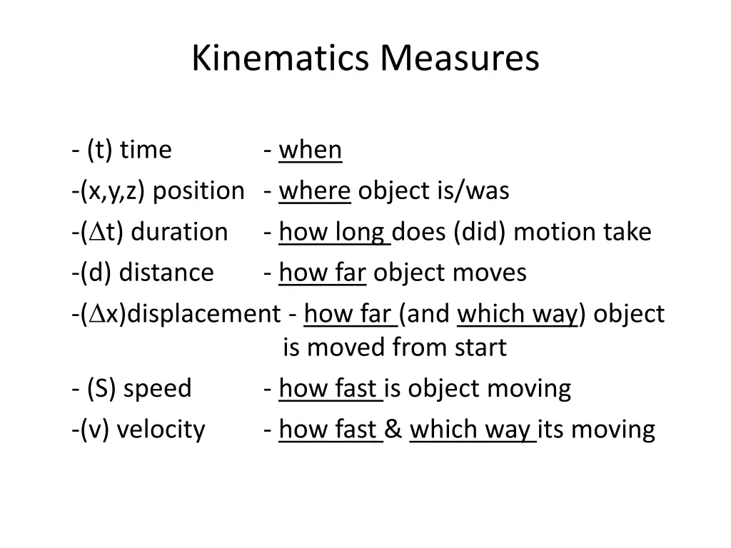 kinematics measures