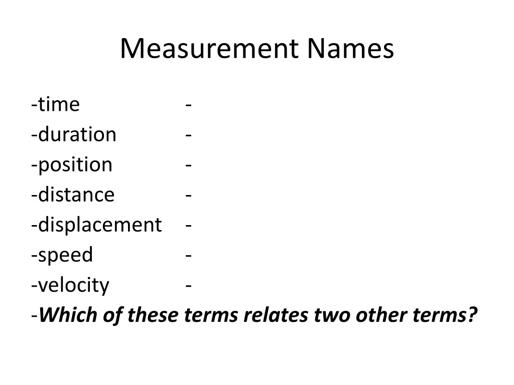 measurement names