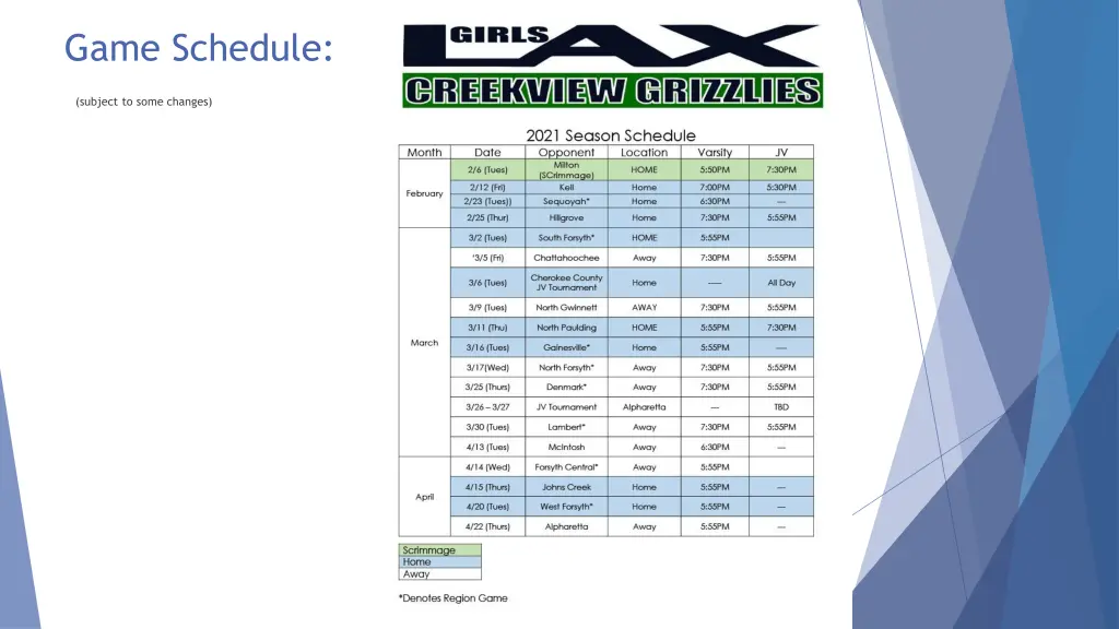 game schedule subject to some changes