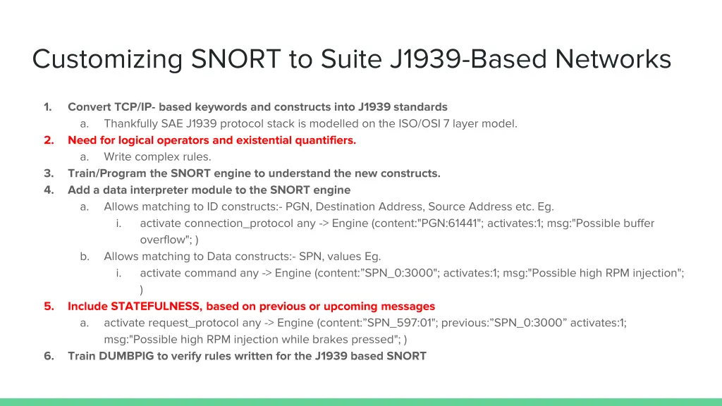 customizing snort to suite j1939 based networks