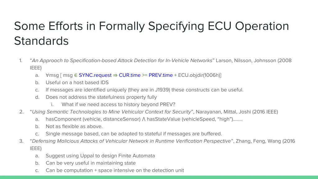 some efforts in formally specifying ecu operation