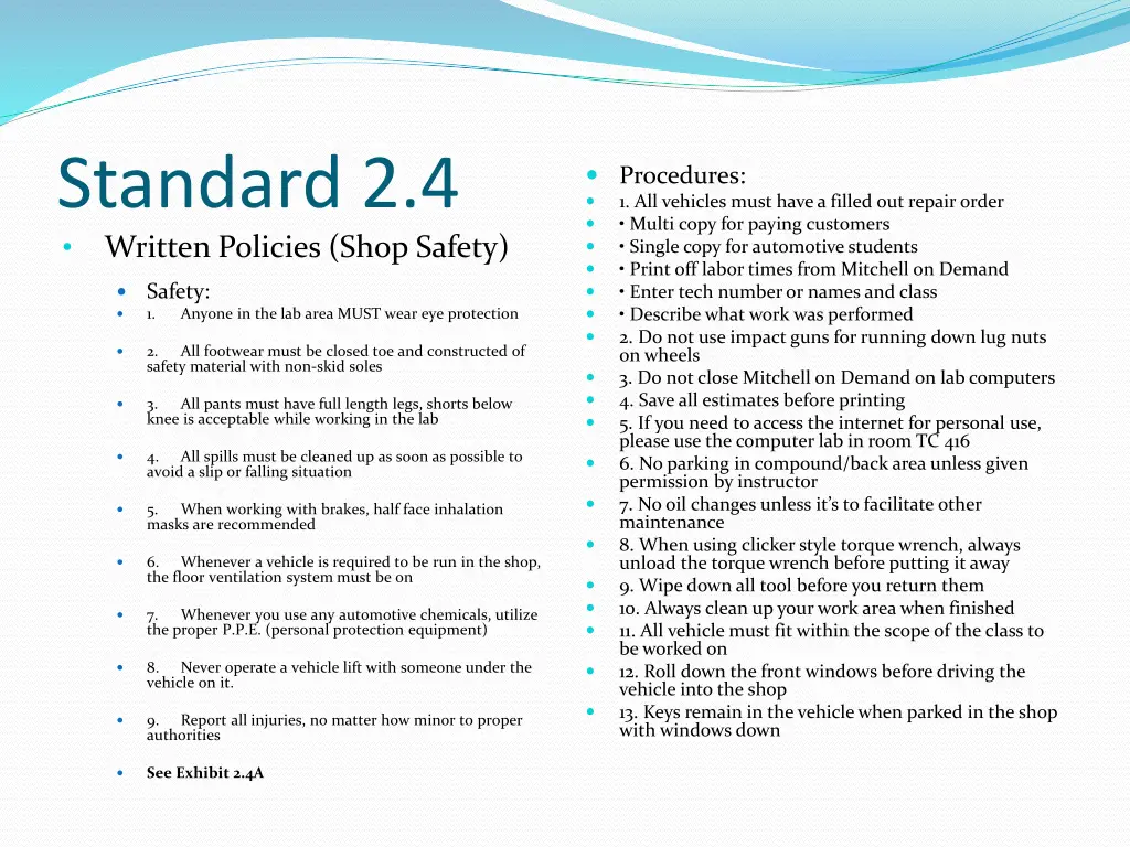 standard 2 4 written policies shop safety