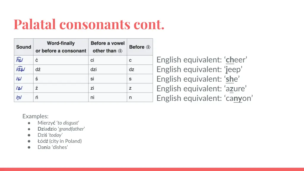 palatal consonants cont