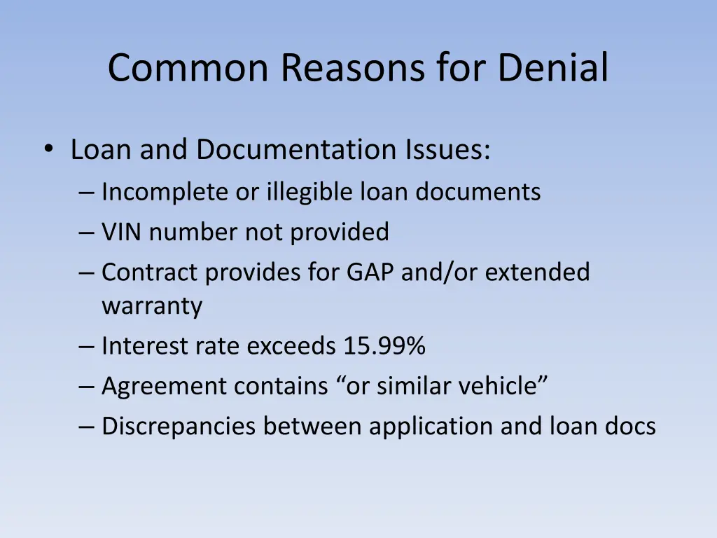 common reasons for denial