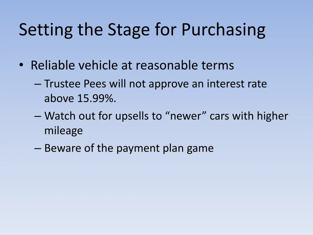 setting the stage for purchasing 5