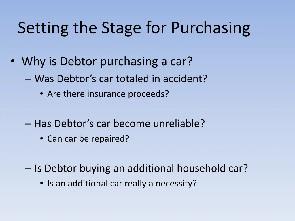 setting the stage for purchasing