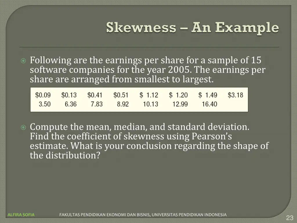 following are the earnings per share for a sample