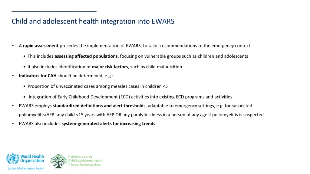 child and adolescent health integration into ewars