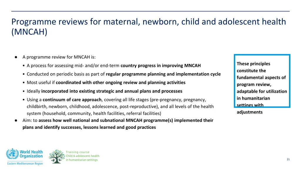 programme reviews for maternal newborn child