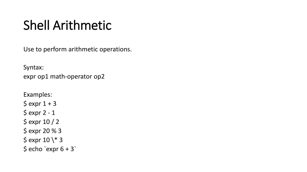 shell arithmetic shell arithmetic