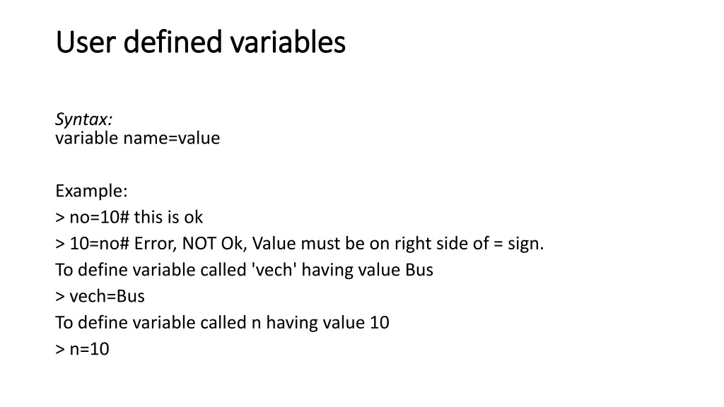 user defined variables user defined variables