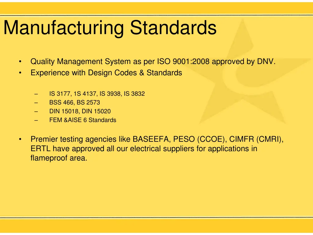 manufacturing standards