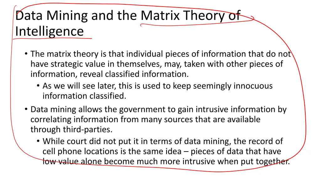 data mining and the matrix theory of intelligence