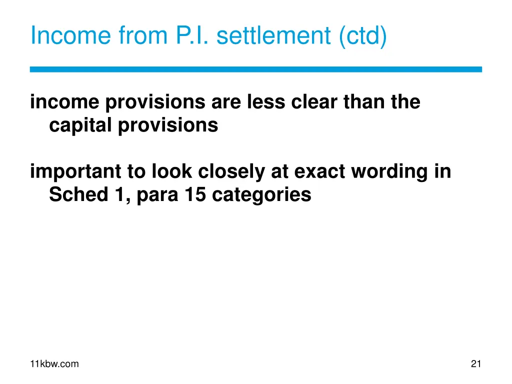 income from p i settlement ctd