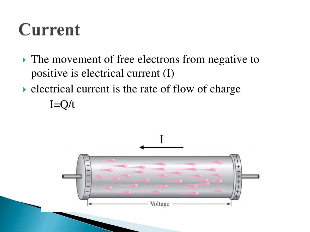 the movement of free electrons from negative