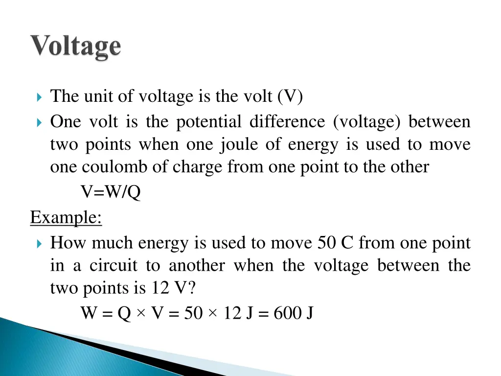 the unit of voltage is the volt v one volt