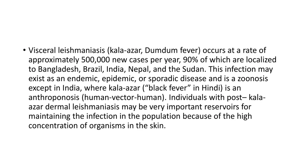 visceral leishmaniasis kala azar dumdum fever