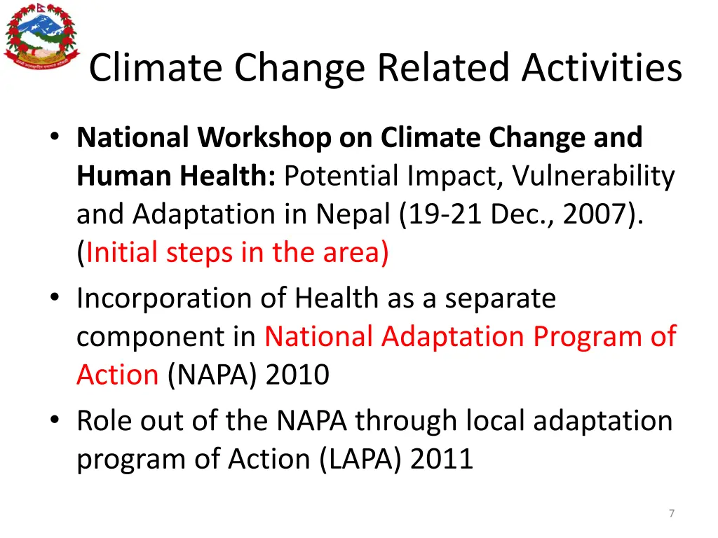 climate change related activities