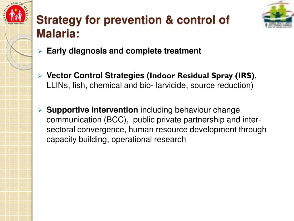 strategy for prevention control of malaria