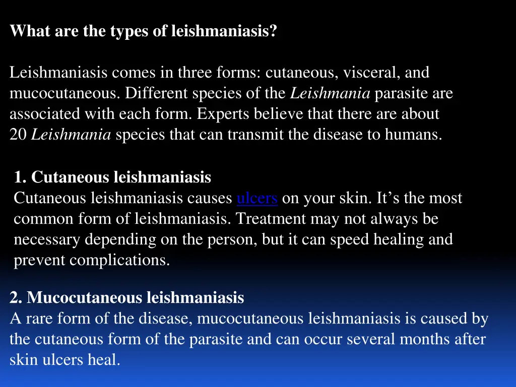 what are the types of leishmaniasis