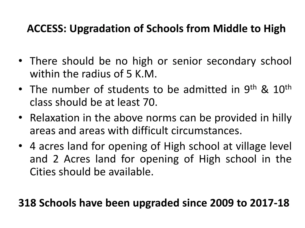 access upgradation of schools from middle to high