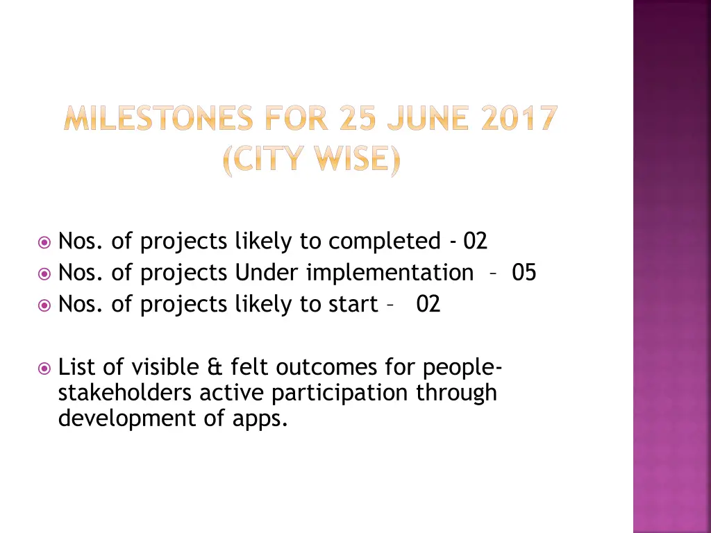 milestones for 25 june 2017 city wise